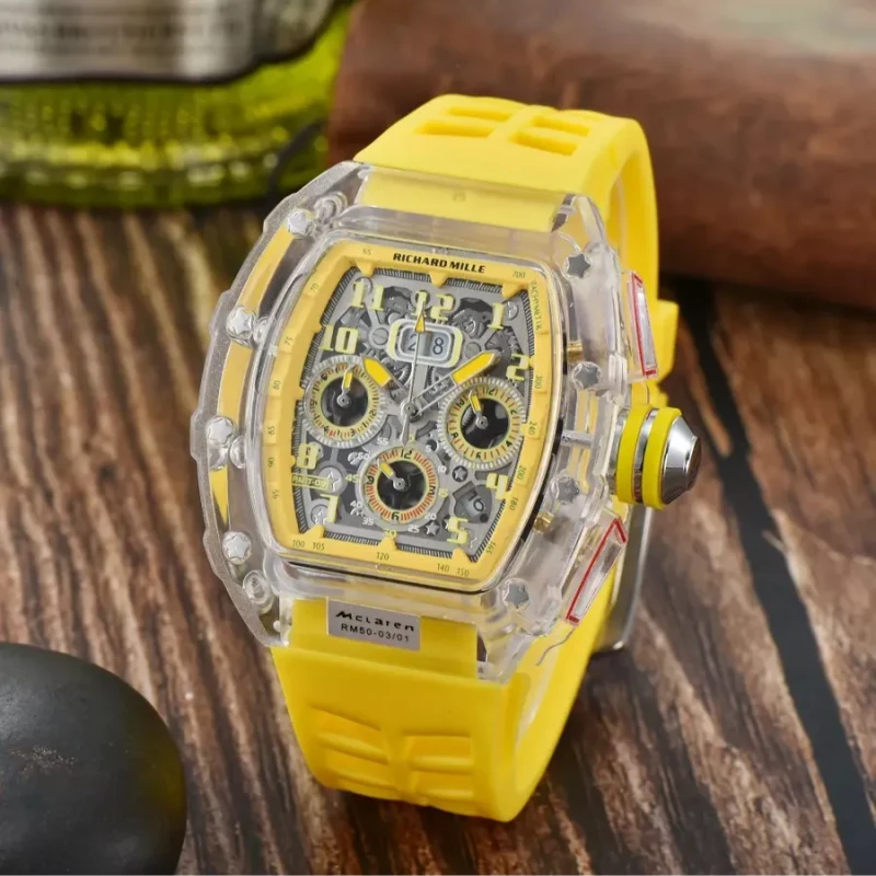 Richard Mille Crystal Transparent Chornograph Multifunctional Six-Pin Running Seconds Rotating Watch
