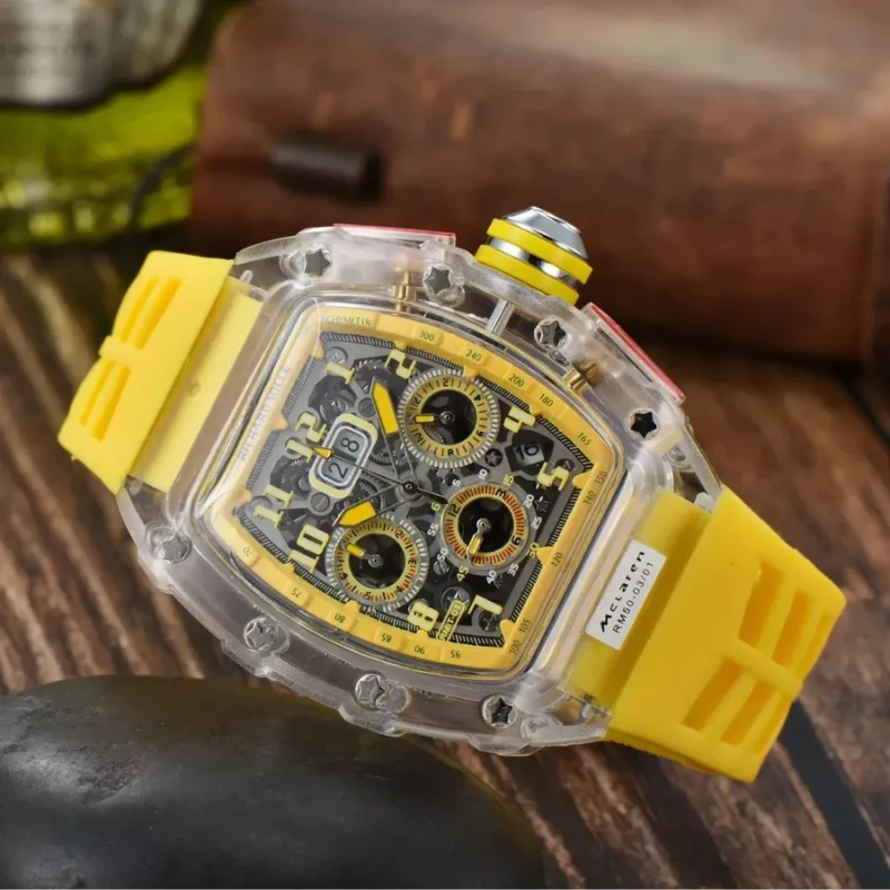 Richard Mille Crystal Transparent Chornograph Multifunctional Six-Pin Running Seconds Rotating Watch