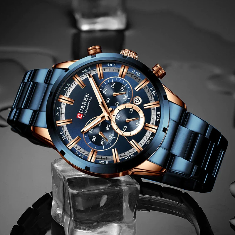 CURREN 8355 Stainless Steel Chronograph Watch For Men - Royal Blue