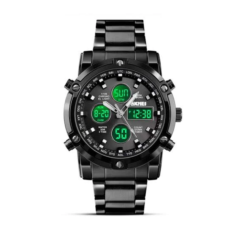 SKMEI 1389 Fashion Men's Wristwatch Sport Digital Bracelet 3 Time Countdown Mens Clock Stainless Steel