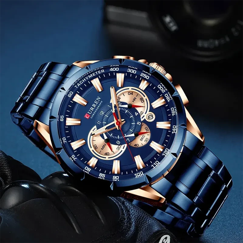 Curren 8363 Original Watch for Men –Rose Gold Blue