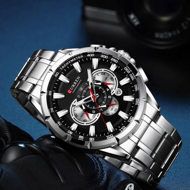 Curren 8363 Original Watch for Men –Silver Black