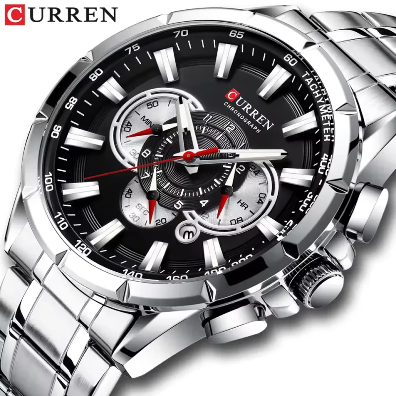Curren 8363 Original Watch for Men –Silver Black