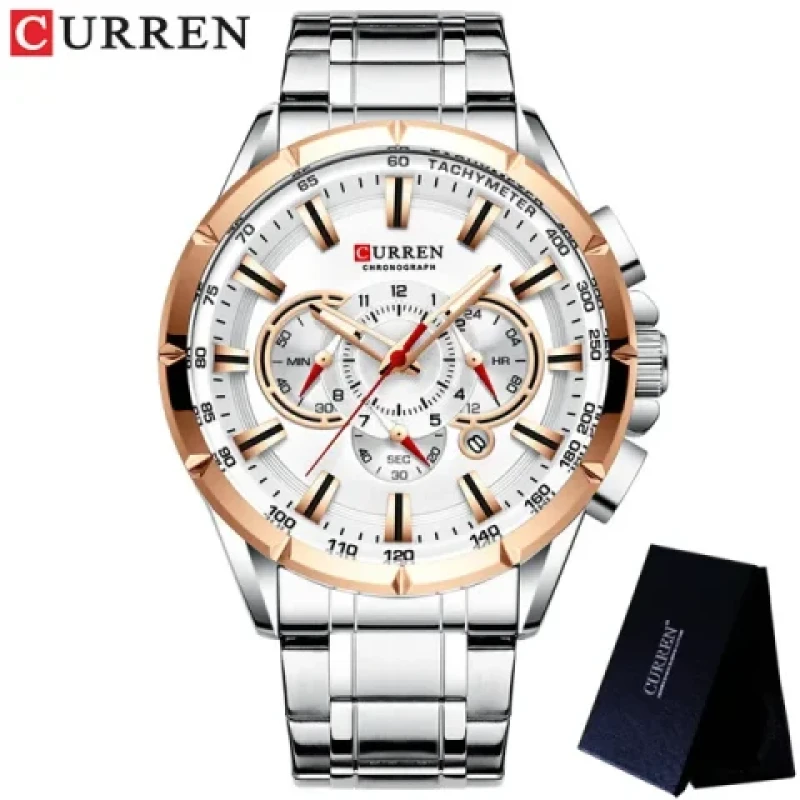 Curren 8363 Original Watch for Men –Silver and White