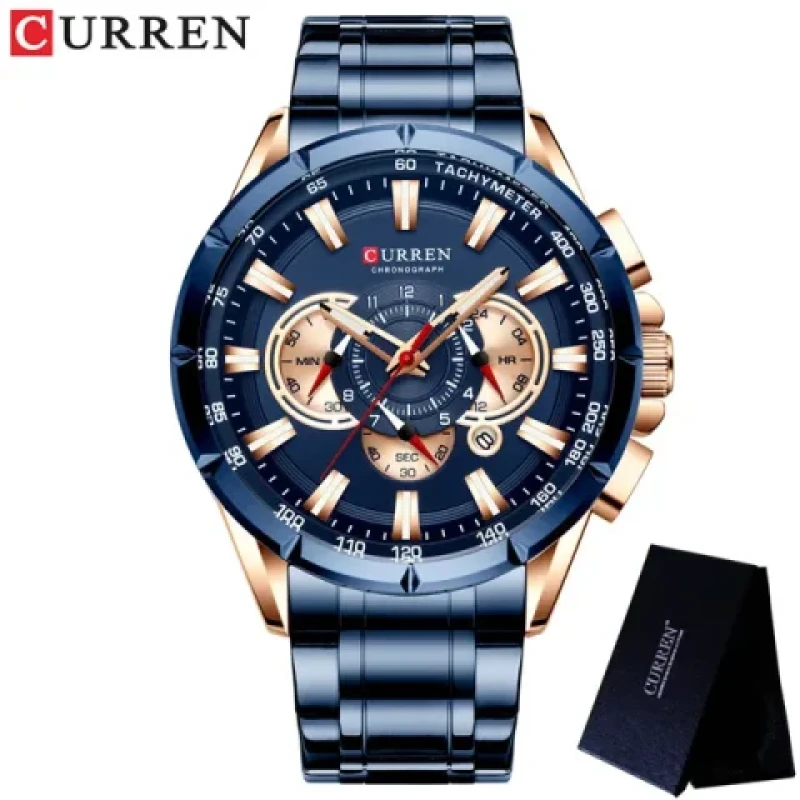 Curren 8363 Original Watch for Men –Rose Gold Blue