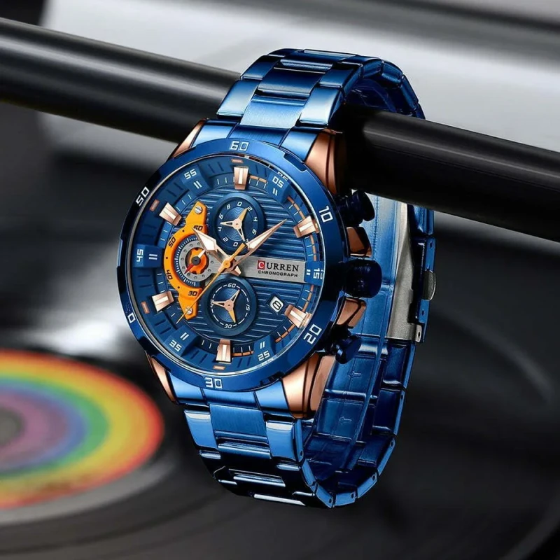 Curren 8402 Original Watch for Men –Rose Gold and Blue
