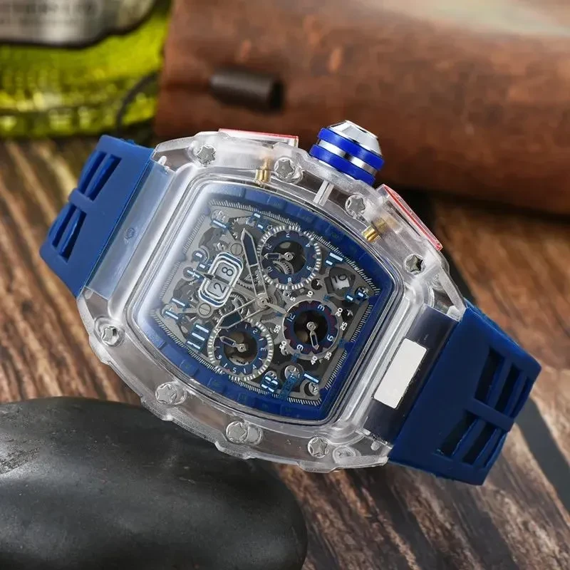 Richard Mille Crystal Transparent Chornograph Multifunctional Six-Pin Running Seconds Rotating Watch