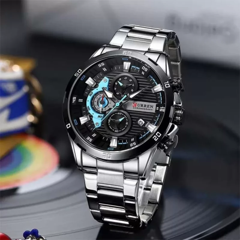 Curren 8402 Original Watch for Men –Silver Black