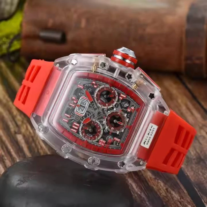 Richard Mille Crystal Transparent Chornograph Multifunctional Six-Pin Running Seconds Rotating Watch