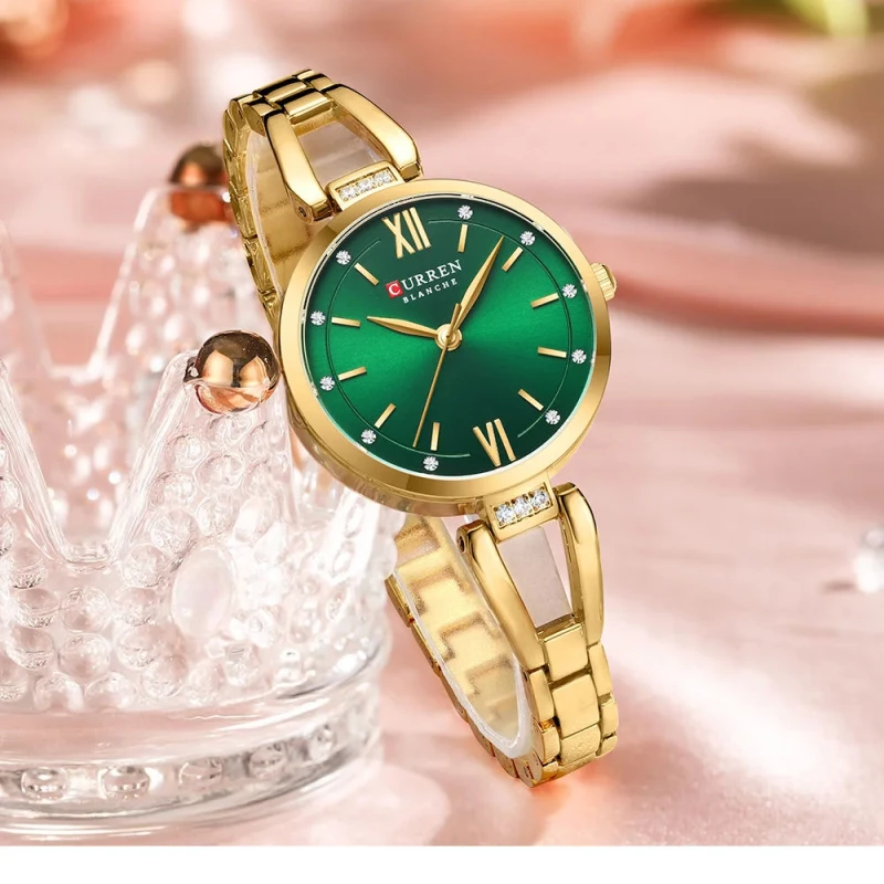 CURREN 9092 Luxury Quartz Watch with Sparkling Rhinestones Simple Stainless Steel Wristwatch for Women