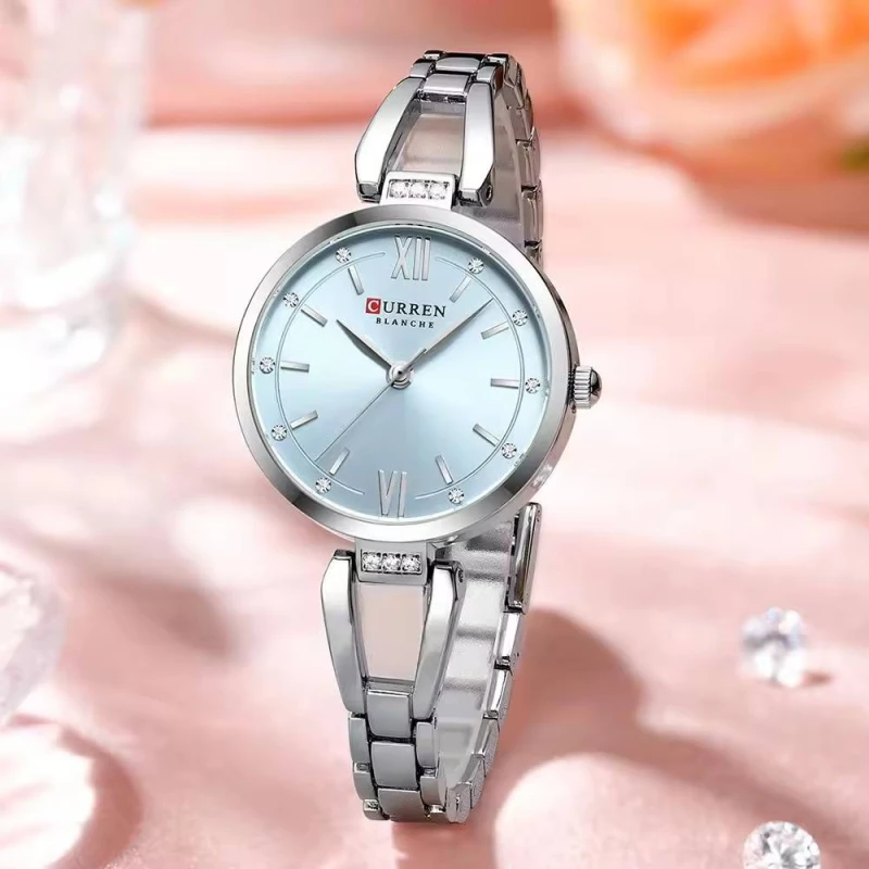 CURREN 9092 Luxury Quartz Watch with Sparkling Rhinestones Simple Stainless Steel Wristwatch for Women