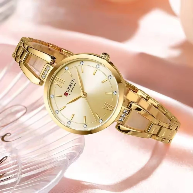 CURREN 9092 Luxury Quartz Watch with Sparkling Rhinestones Simple Stainless Steel Wristwatch for Women