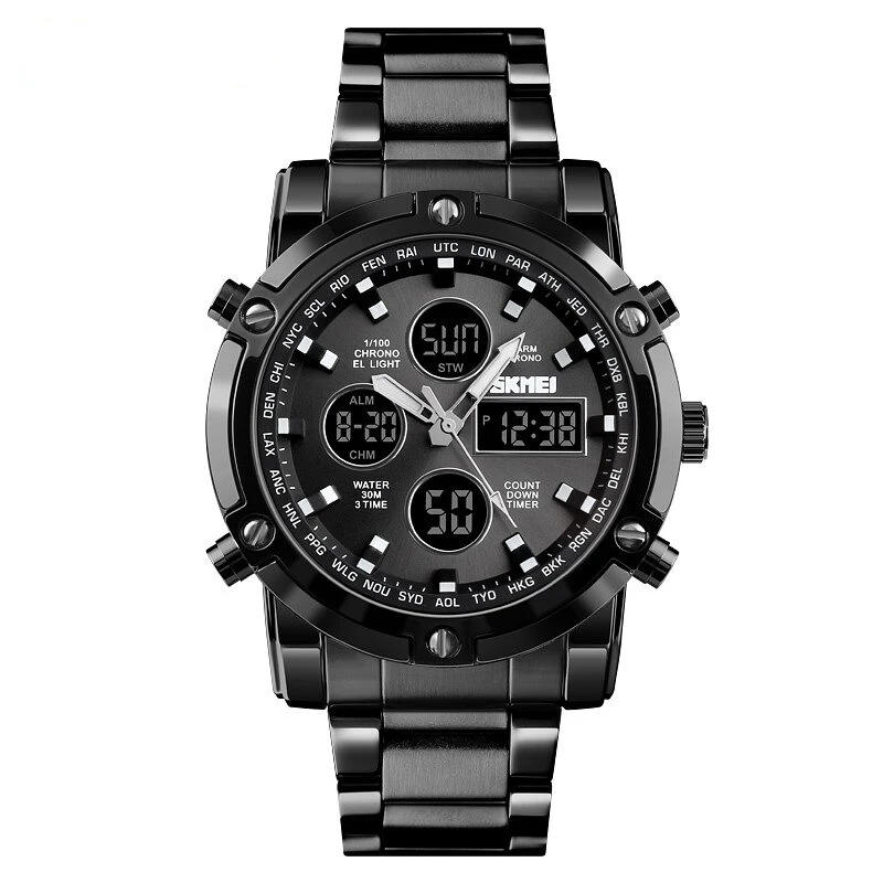 SKMEI 1389 Fashion Men's Wristwatch Sport Digital Bracelet 3 Time Countdown Mens Clock Stainless Steel