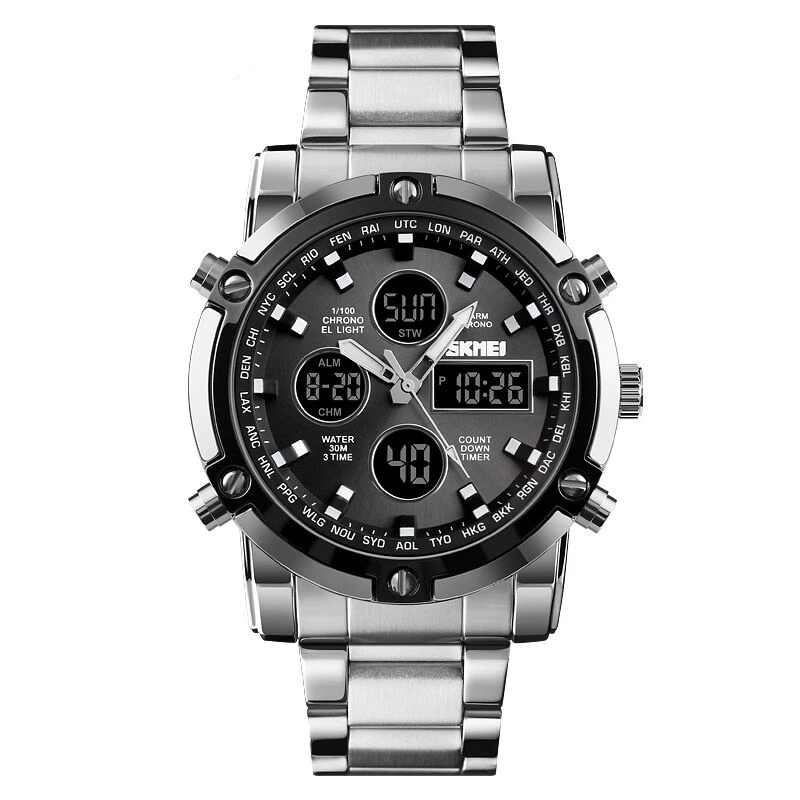 SKMEI Silver-Black Waterproof GENTS WATCH