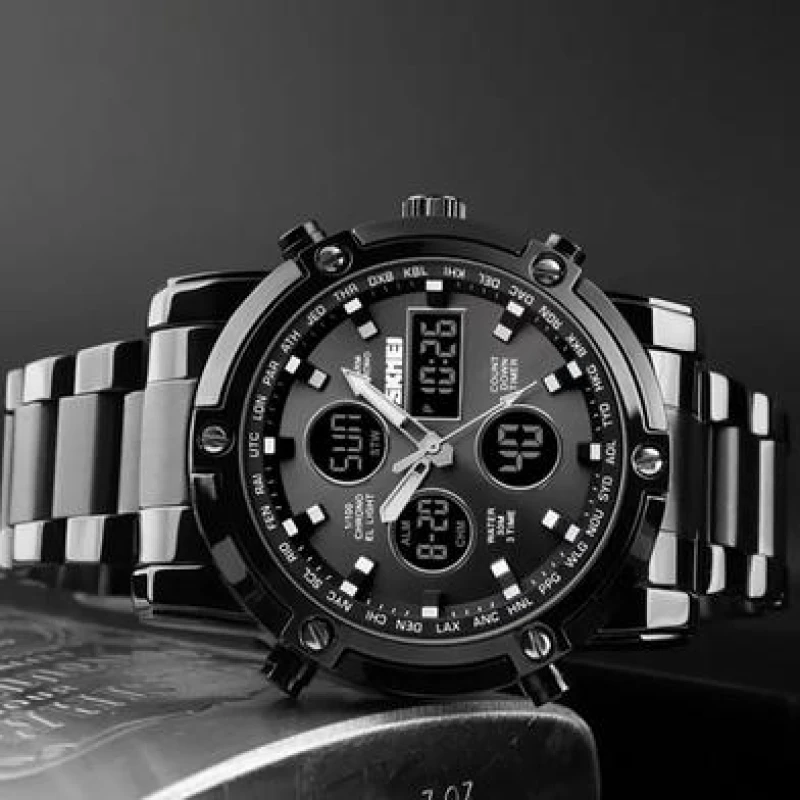 SKMEI 1389 Fashion Men's Wristwatch Sport Digital Bracelet 3 Time Countdown Mens Clock Stainless Steel