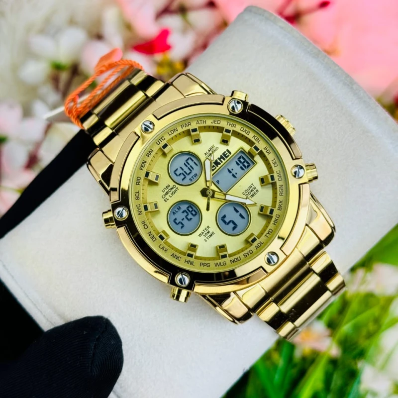 SKMEI Golden Waterproof GENTS WATCH