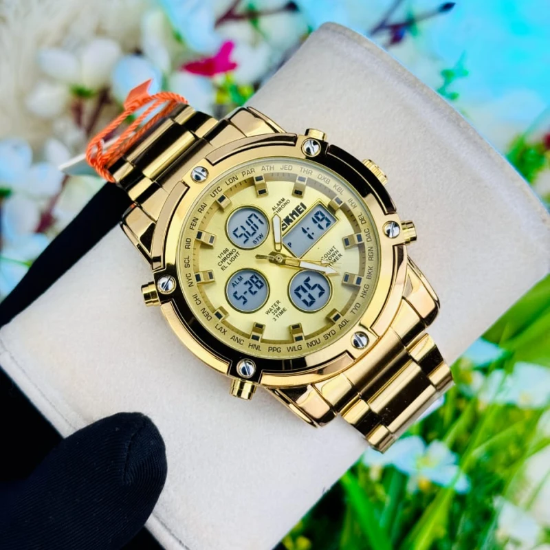 SKMEI Golden Waterproof GENTS WATCH