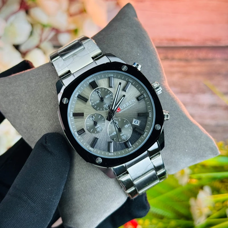CURREN 8490 Chronograph Stainless Steel Men’s Watch(SILVER-BLACK)