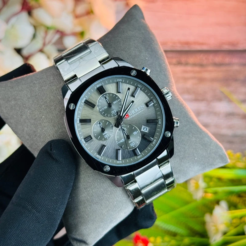 CURREN 8490 Chronograph Stainless Steel Men’s Watch(SILVER-BLACK)