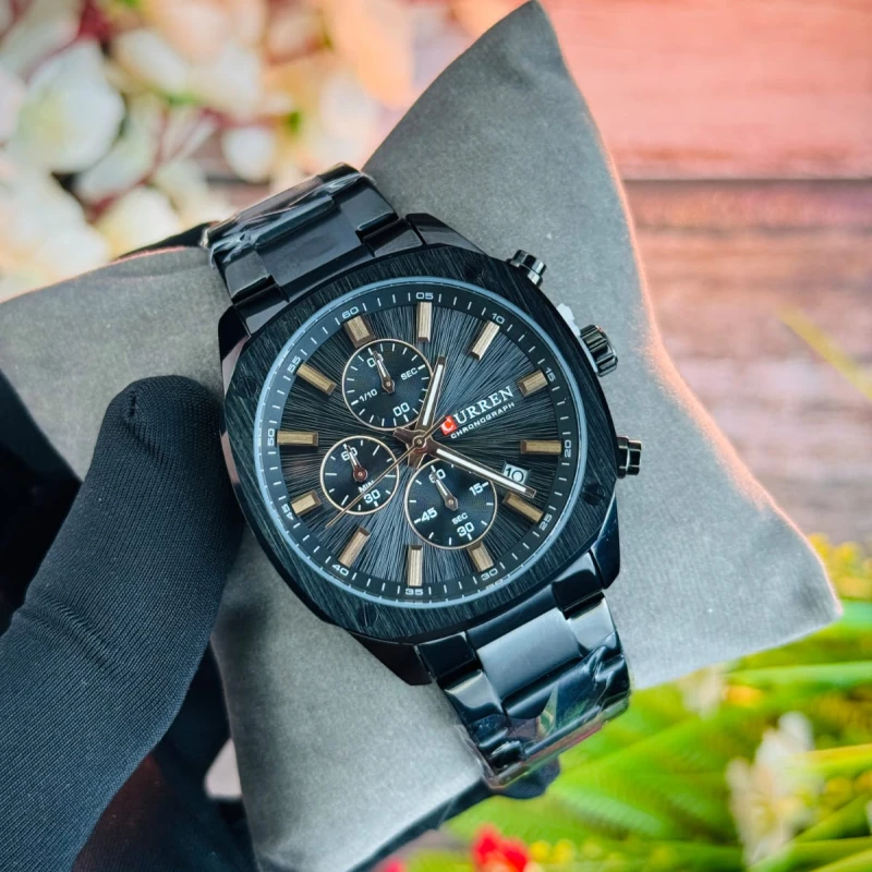 CURREN 8490 Chronograph Stainless Steel Men’s Watch(BLACK)