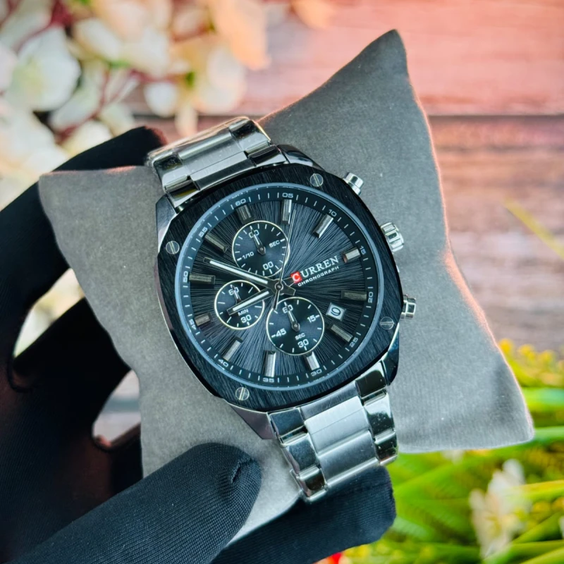 CURREN 8490 Chronograph Stainless Steel Men’s Watch(SILVER-BLACK)