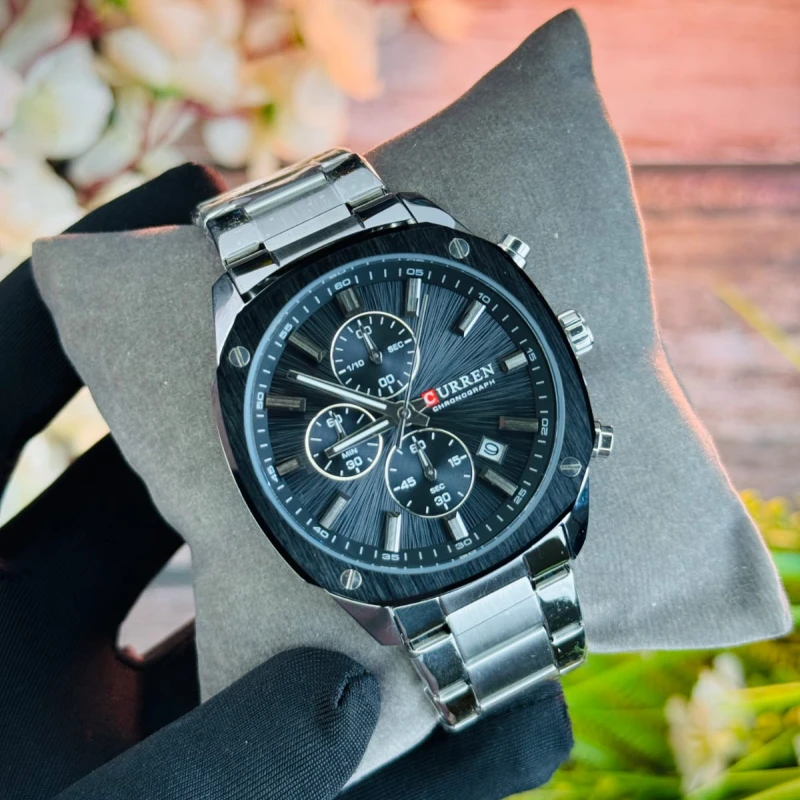 CURREN 8490 Chronograph Stainless Steel Men’s Watch(SILVER-BLACK)