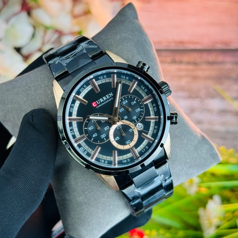 Curren 8355 Most Luxurious Chronograph Full Black Men's Watch(Waterproof)