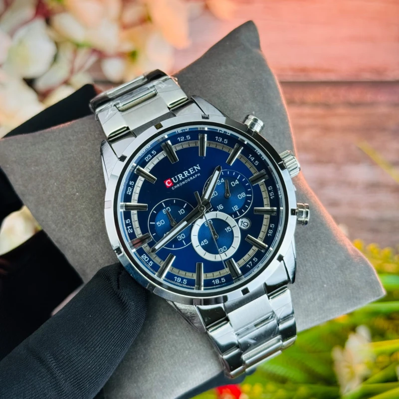 Curren 8355 Most Luxurious Chronograph Silver-Blue Dial Men's Watch(Waterproof)