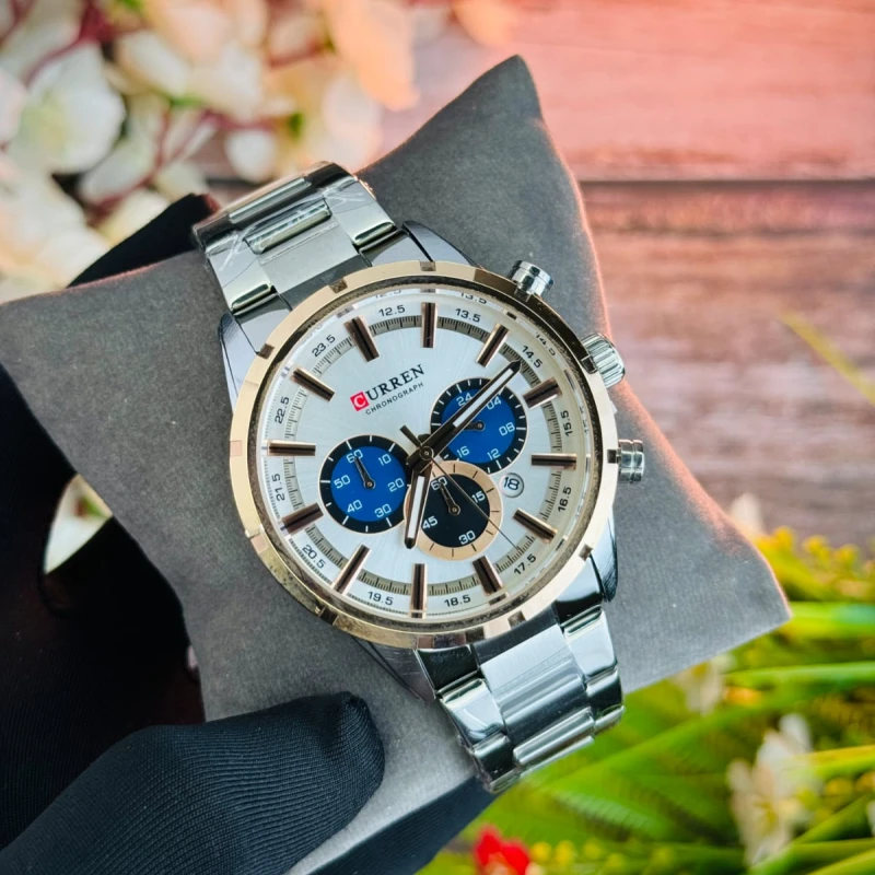 Curren 8355 Most Luxurious Chronograph Silver-White Dial Men's Watch(Waterproof)
