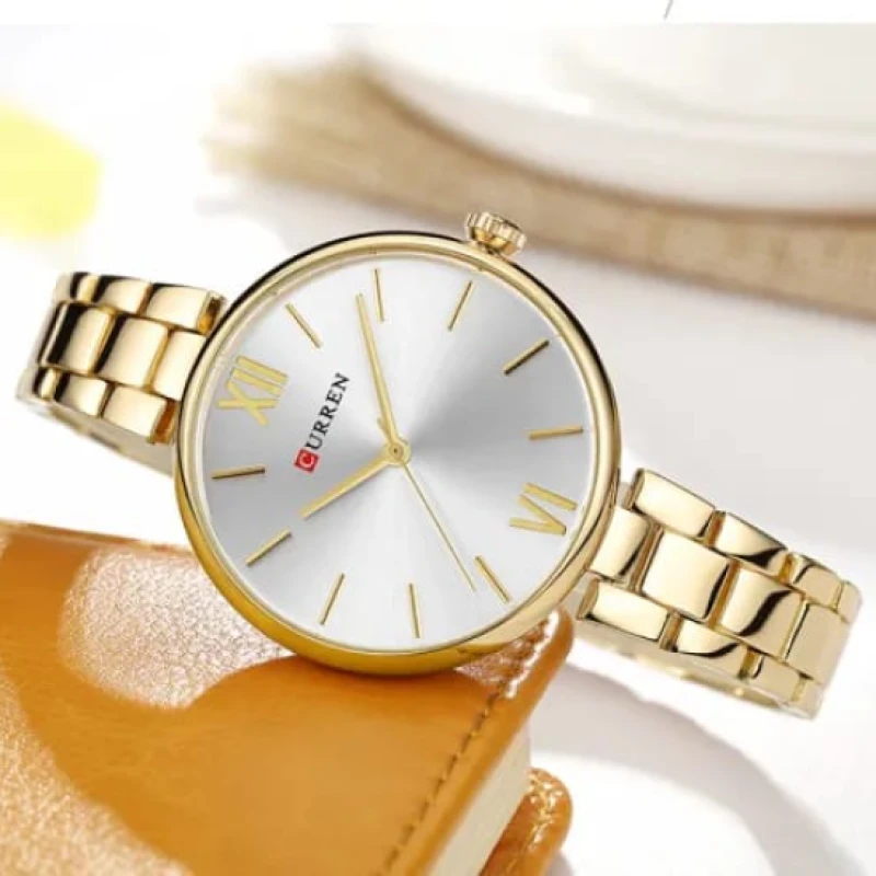 CURREN 9017 Golden Stainless Steel Analog Watch For Women