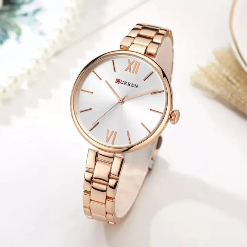 CURREN 9017 Golden Stainless Steel Analog Watch For Women