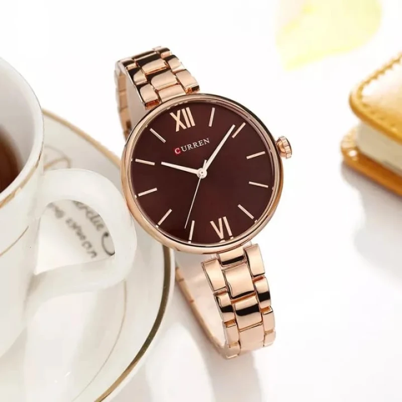 CURREN 9017 Golden Stainless Steel Analog Watch For Women