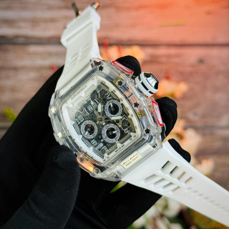 Richard Mille Crystal Transparent Chornograph Multifunctional Six-Pin Running Seconds Rotating Watch