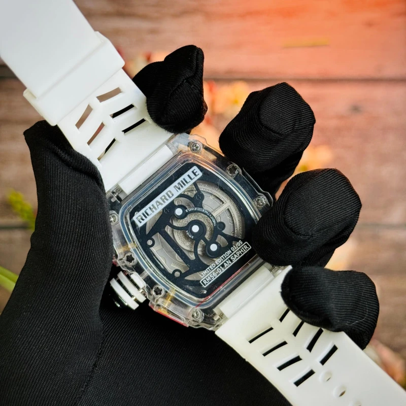 Richard Mille Crystal Transparent Chornograph Multifunctional Six-Pin Running Seconds Rotating Watch