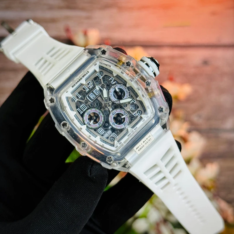 Richard Mille Crystal Transparent Chornograph Multifunctional Six-Pin Running Seconds Rotating Watch