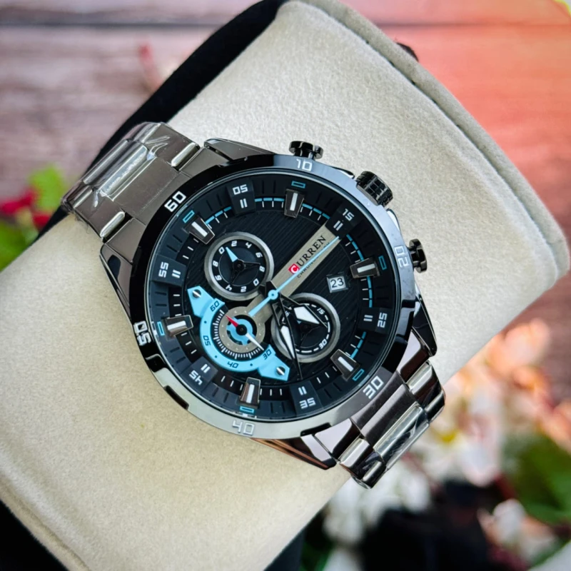 Curren 8402 Original Watch for Men –Silver Black