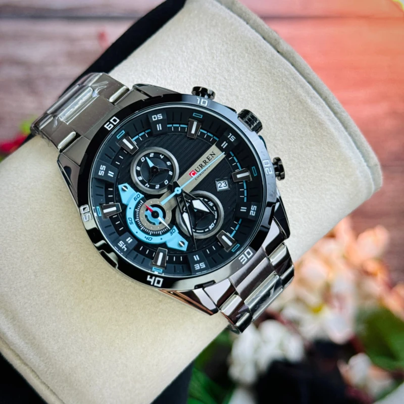 Curren 8402 Original Watch for Men –Silver Black