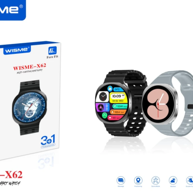 WISME X62 Smart Watches Round Reloj Smart Bracelet Heart Rate Fitness Tracker Wireless Call Smartwatch With 3 Straps