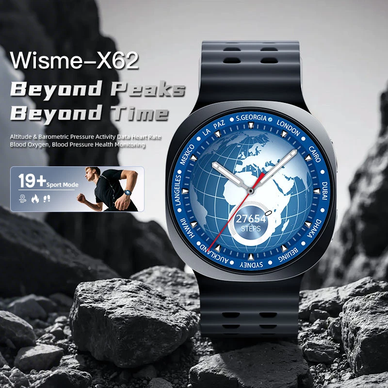 WISME X62 Smart Watches Round Reloj Smart Bracelet Heart Rate Fitness Tracker Wireless Call Smartwatch With 3 Straps