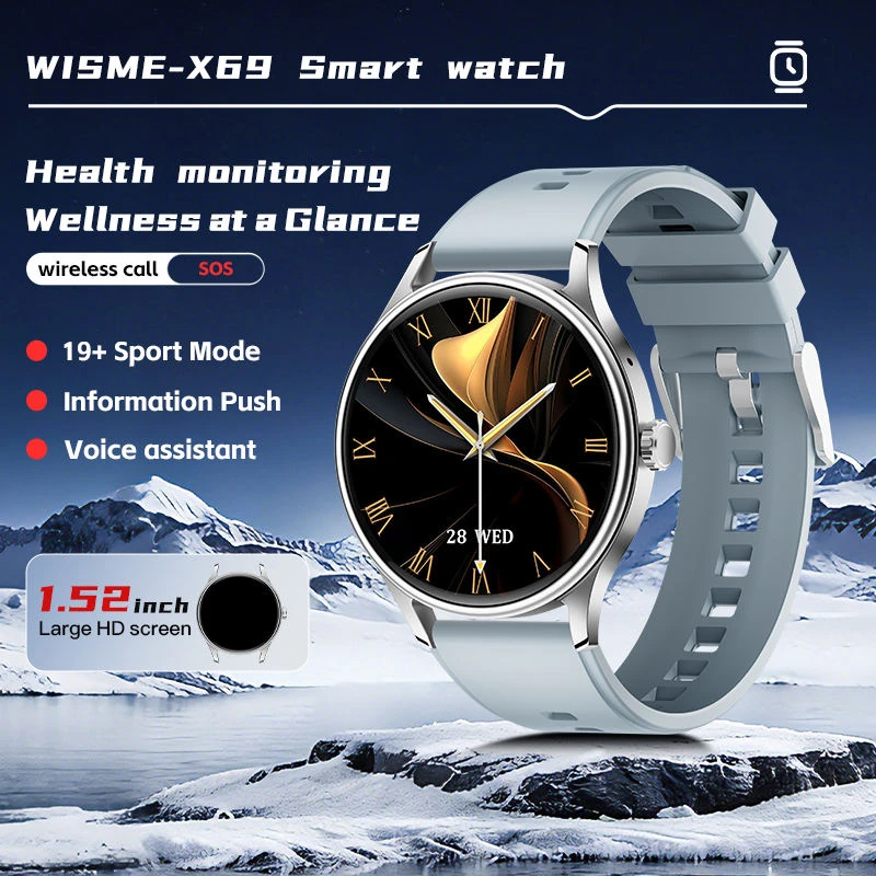 WISME X69 Smart Watches Round Fashion Sport Reloj Smart Bracelet Heart Rate Fitness Tracker Smartwatch With 3 Straps