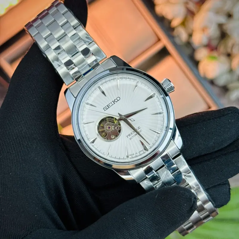 Seiko Presage Open Heart Automatic Silver Watch