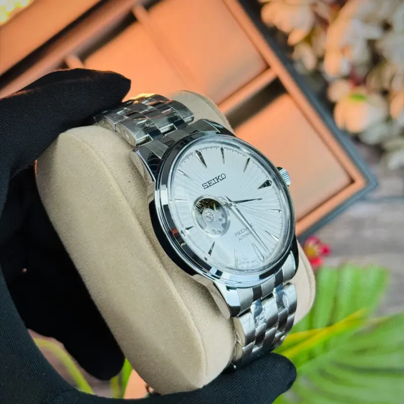 Seiko Presage Open Heart Automatic Silver Watch