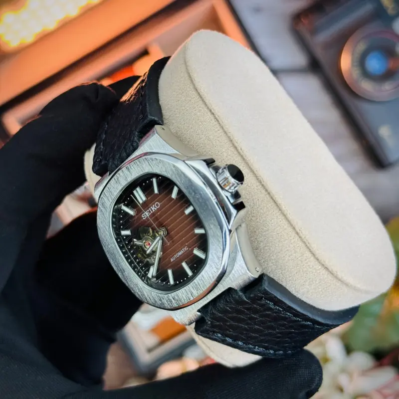 SEIKO Nautilus Leather Open Heart Dial Automatic Watch
