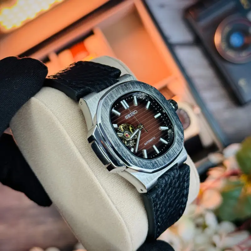 SEIKO Nautilus Leather Open Heart Dial Automatic Watch