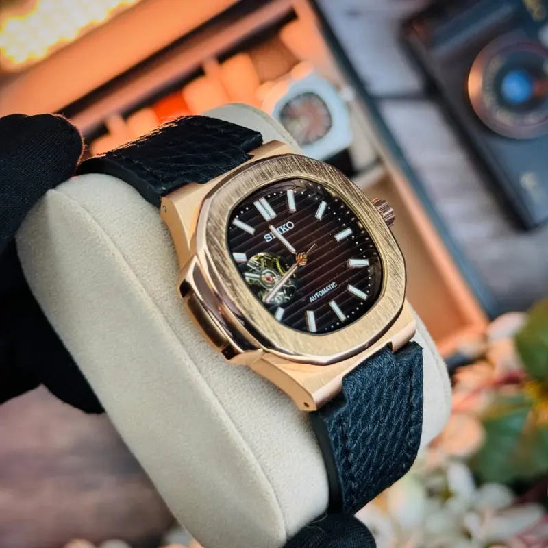 SEIKO Nautilus Leather Open Heart Dial Automatic Watch