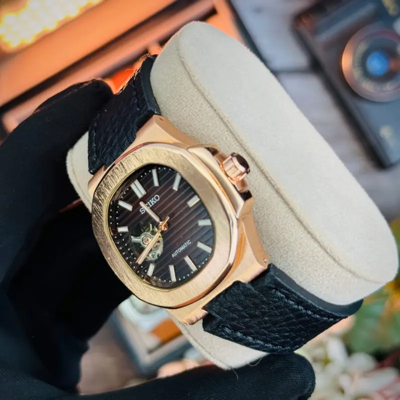 SEIKO Nautilus Leather Open Heart Dial Automatic Watch
