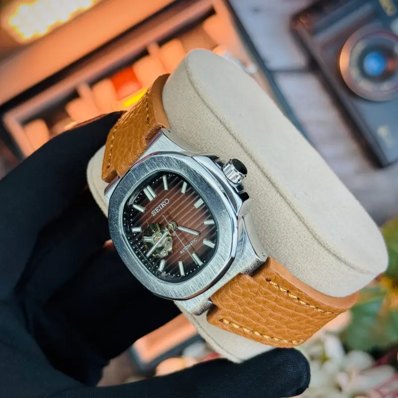 SEIKO Nautilus Leather Open Heart Dial Automatic Watch